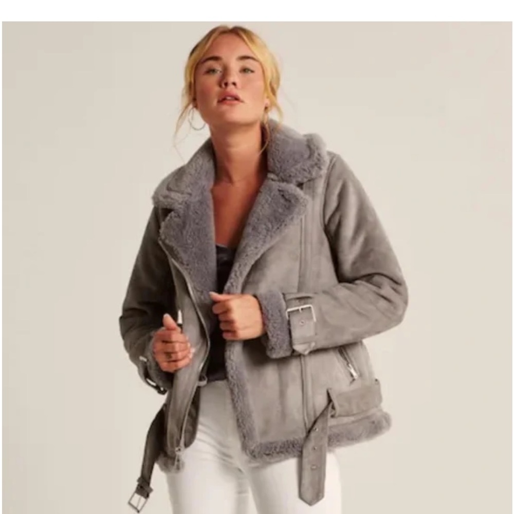 Abercrombie & Fitch Vegan Suede/Faux Sherpa Aviator Jacket